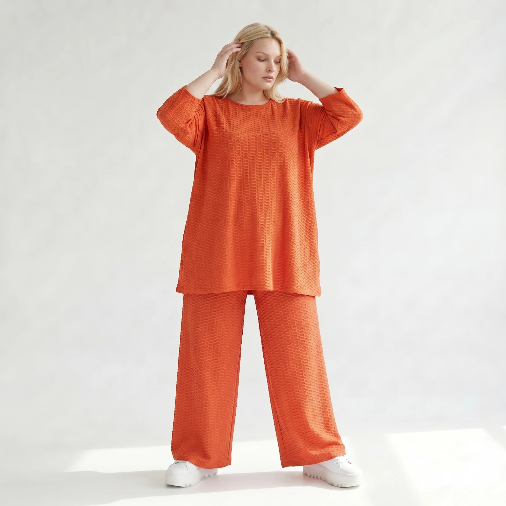 Ausgefallene Palazzo Hose im Lagenlook mit stretchigem Jacquard, weich fließend und leger, Rost