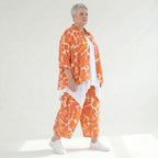 Stilvolle Lagenlook Bluse aus weich fließender Popeline mit schimmernder Oberfläche und Batikmuster, Orange/Weiß