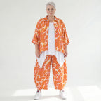 Stilvolle Lagenlook Bluse aus weich fließender Popeline mit schimmernder Oberfläche und Batikmuster, Orange/Weiß