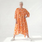 Ausgefallenes Ballonkleid im zeitlosen Lagenlook aus leichter Popeline mit schimmerndem Finish, Orange/Weiß
