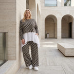 Damen Überwurf Lagenlook Polyester Schwarz/Weiß, Rauten, Langarm, Oversize große Größen – AKH Fashion