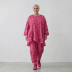 Oversize Big Shirt aus leichter, feiner Baumwollpopeline im ausgefallenen Lagenlook, Batik, Fuchsia