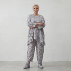 Leichtes Oversize Lagenlook Shirt in A-Form mit Popeline aus Baumwolle und Batikmuster, Grau