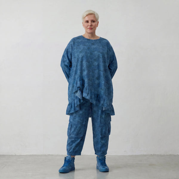 Luftig leichtes Oversize Big Shirt aus feinster Baumwoll Popeline im ausgefallenen Lagenlook, Petrol