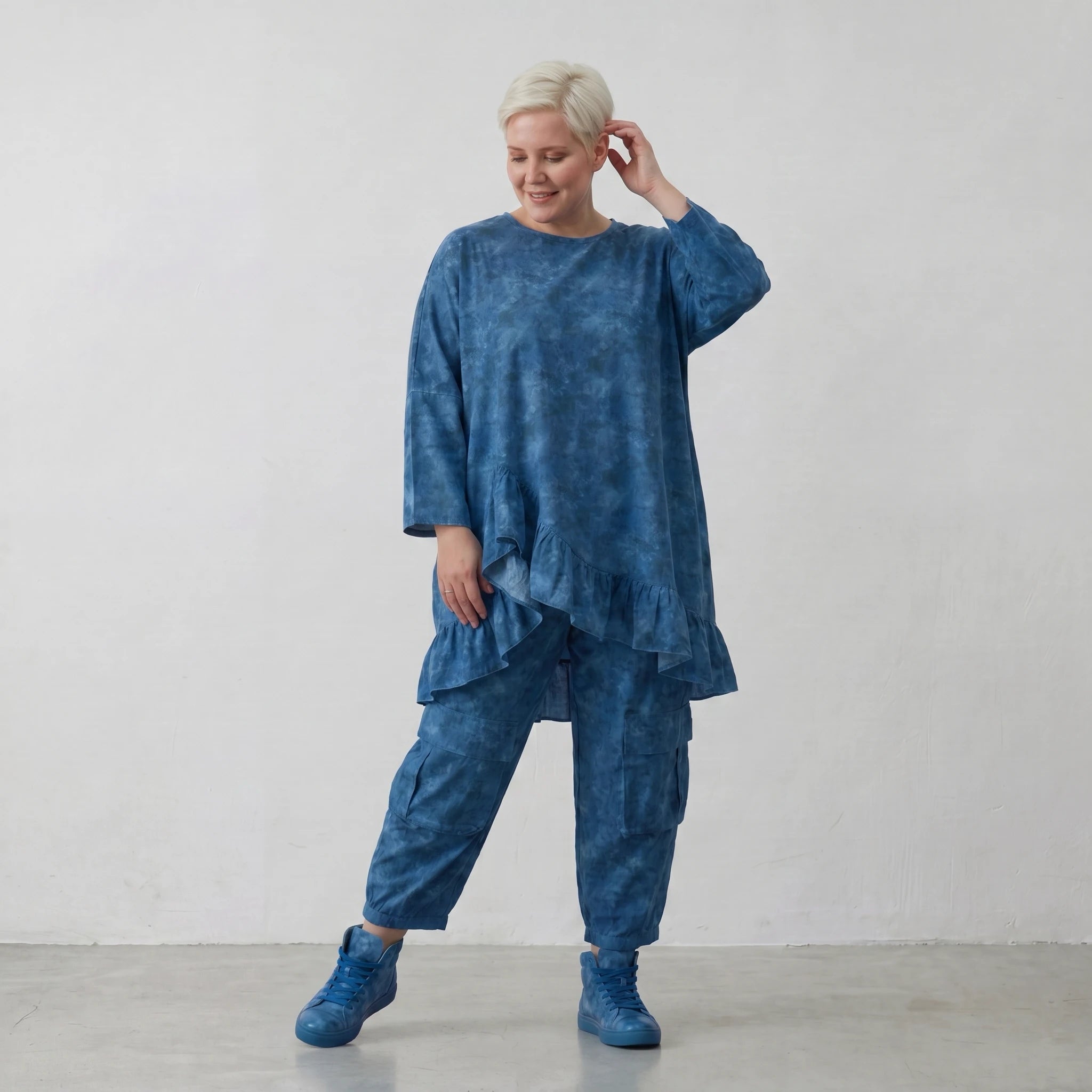 Luftig leichtes Oversize Big Shirt aus feinster Baumwoll Popeline im ausgefallenen Lagenlook, Petrol