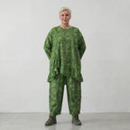 Luftiges Oversize Shirt im ausgefallenen Batik Lagenlook aus reiner Baumwolle mit Rüschen , Smaragdgrün