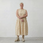 Luftiges Ballonkleid aus reiner Baumwolle im angesagten Lagenlook mit Batik Akzent, Vanille