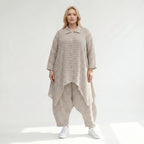 Leicht luftige Oversize Zipfeljacke im ausgefallenen Lagenlook mit Streifen und Taschen, Sand/Weiß
