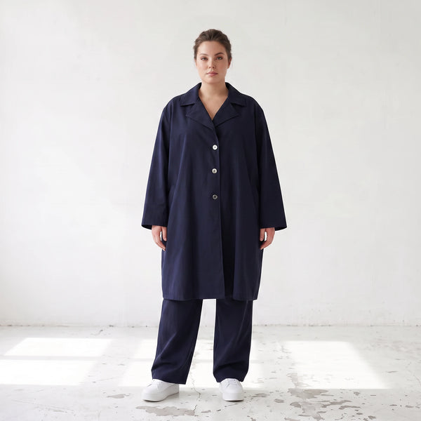 Fliessender Viskosemantel in Marine leger Oversize Lagenlook modern elegant leicht weich
