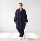 Fliessender Viskosemantel in Marine leger Oversize Lagenlook modern elegant leicht weich