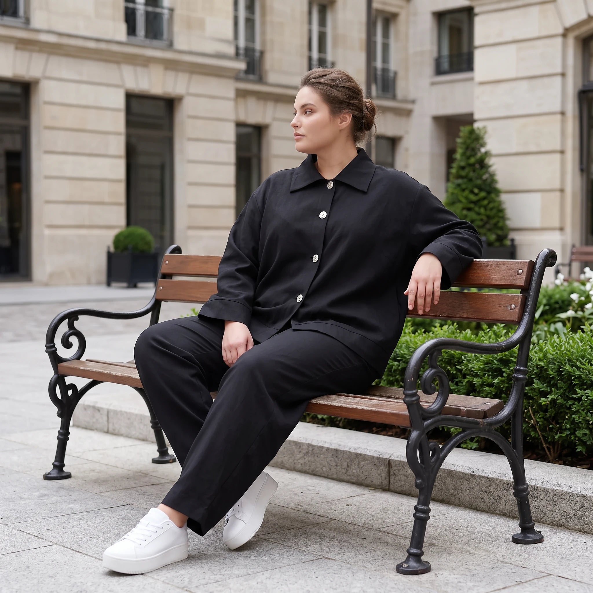 Schwarzer Oversize Blazer leger und zeitlos mit Stretchkomfort und Lagenlook cleanem Look