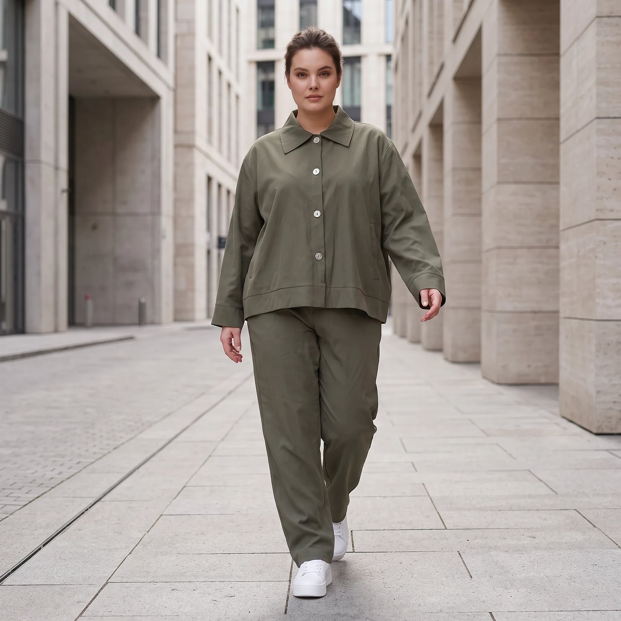 Khaki Bengalineblazer im Oversize Lagenlook weich elastisch zeitlos leger chic sommerlich
