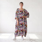 Fliessendes Ballonkleid aus Viskose in Schwarz Oliv Lila sehr leger zeitlos Oversize Look