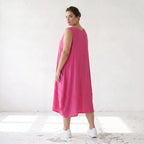 Damen Kleid Lagenlook Viskose Fuchsia, Ballonschnitt, ärmellos, Taschen, Oversize große Größen – AKH Fashion