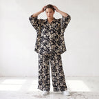 Damen Bluse Lagenlook Viskose Schwarz/Ecru, gerader Schnitt, Langarm, Knopfleiste, Oversize große Größen – AKH Fashion