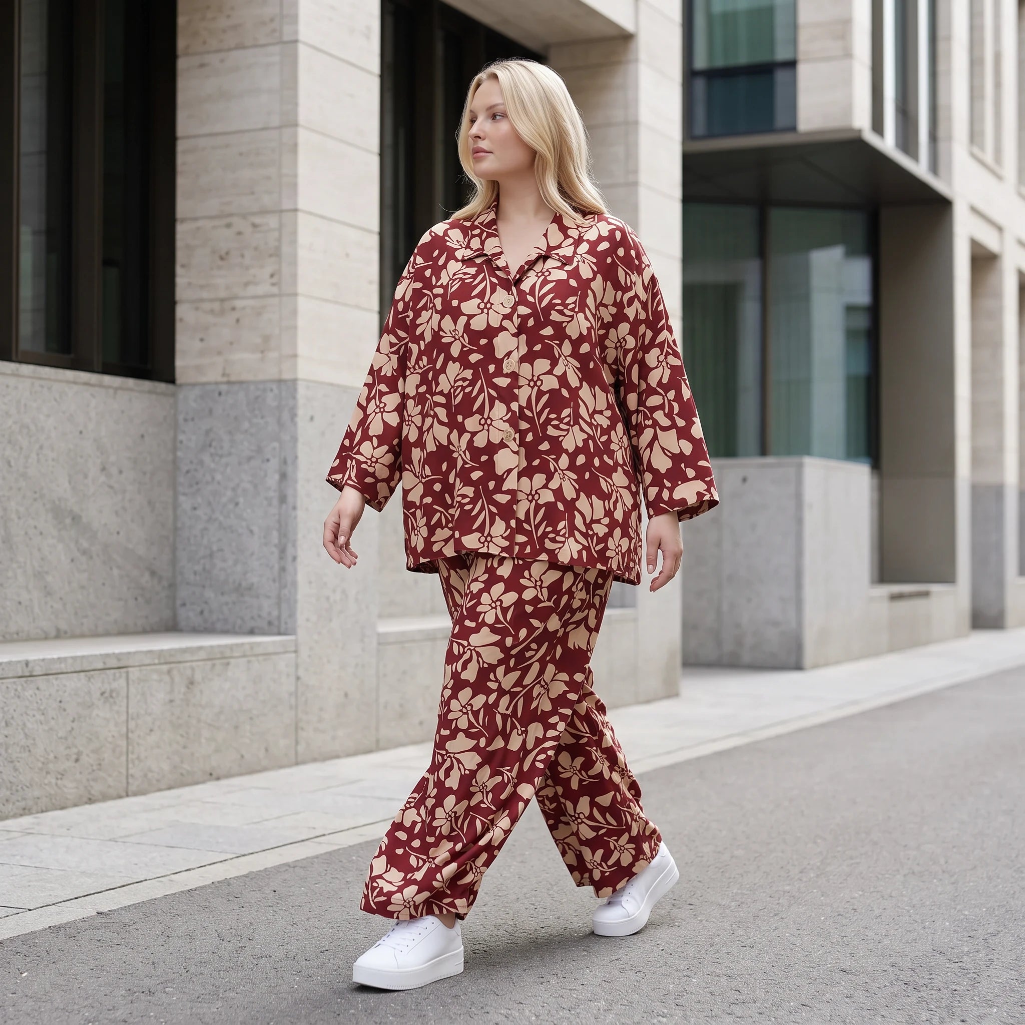 Damen Bluse Lagenlook Viskose Weinrot/Rose, gerader Schnitt, Langarm, Knopfleiste, Oversize große Größen – AKH Fashion