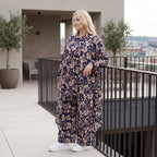 Damen Bluse Lagenlook Viskose Marine/Rose, Zipfelform, Langarm, Knopfleiste, Oversize große Größen – AKH Fashion