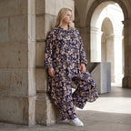 Damen Bluse Lagenlook Viskose Marine/Rose, Zipfelform, Langarm, Knopfleiste, Oversize große Größen – AKH Fashion