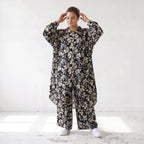 Damen Bluse Lagenlook Viskose Schwarz/Ecru, Zipfelform, Langarm, V-Ausschnitt, Oversize große Größen – AKH Fashion