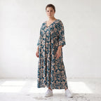 Damen Kleid Lagenlook Viskose Petrol/Rose, A-Form, 3/4-Arm, V-Ausschnitt, Oversize große Größen – AKH Fashion