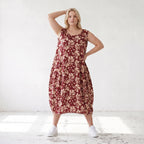 Damen Kleid Lagenlook Viskose Weinrot/Rose, Ballonschnitt, ärmellos, Flügeltaschen, Oversize große Größen – AKH Fashion
