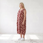 Damen Kleid Lagenlook Viskose Weinrot/Rose, Ballonschnitt, ärmellos, Flügeltaschen, Oversize große Größen – AKH Fashion