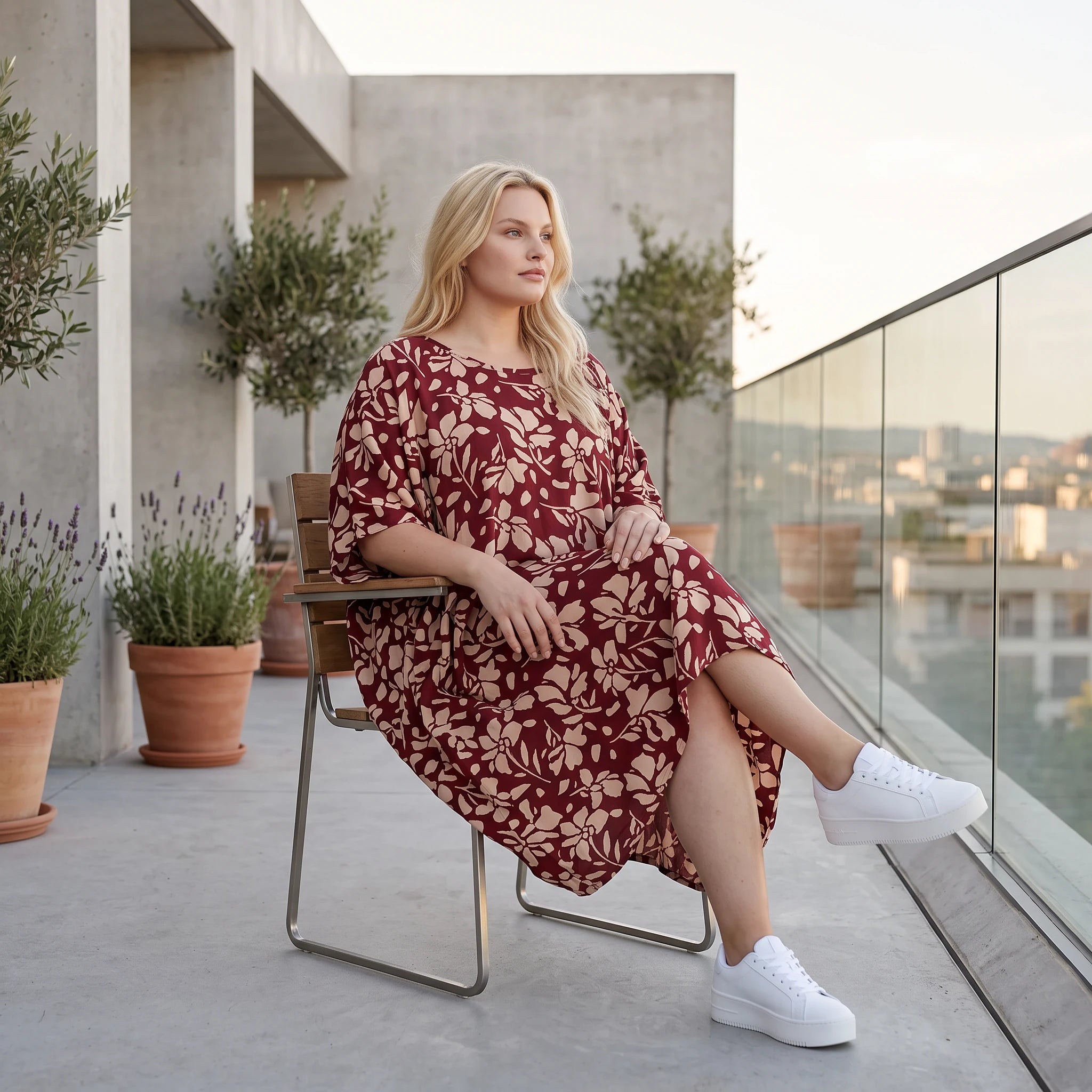 Damen Kleid Lagenlook Viskose Weinrot/Rose, Ballonschnitt, ärmellos, Flügeltaschen, Oversize große Größen – AKH Fashion
