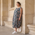 Damen Kleid Lagenlook Viskose Petrol/Rose, Ballonschnitt, ärmellos, Flügeltaschen, Oversize große Größen – AKH Fashion