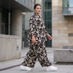 Damen Hose Lagenlook Viskose Schwarz/Ecru, Ballonschnitt, Elastikbund, Oversize große Größen – AKH Fashion