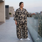 Damen Hose Lagenlook Viskose Schwarz/Ecru, Ballonschnitt, Elastikbund, Oversize große Größen – AKH Fashion