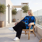 Damen Shirt Lagenlook Baumwolle Blau/Schwarz, A-Linie, Kurzarm, Seitenschlitze, Oversize große Größen – Funky Diva