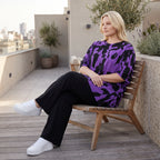 Damen Shirt Lagenlook Baumwolle Violett/Schwarz, A-Linie, Kurzarm, Seitenschlitze, Oversize große Größen – Funky Diva