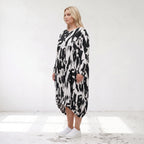 Damen Kleid Lagenlook Baumwolle Schwarz/Weiß, Ballonform, Elastikbund, Oversize große Größen – Funky Diva