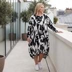 Damen Kleid Lagenlook Baumwolle Schwarz/Weiß, Ballonform, Elastikbund, Oversize große Größen – Funky Diva