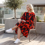 Damen Kleid Lagenlook Baumwolle Rot/Schwarz, Ballonform, Flügeltaschen, Oversize große Größen – Funky Diva