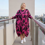 Damen Kleid Lagenlook Baumwolle Pink/Schwarz, Ballonform, Elastikbund, Oversize große Größen – Funky Diva