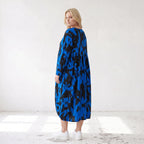 Damen Kleid Lagenlook Baumwolle Blau/Schwarz, Ballonform, Flügeltaschen, Oversize große Größen – Funky Diva