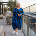 Damen Kleid Lagenlook Baumwolle Blau/Schwarz, Ballonform, Flügeltaschen, Oversize große Größen – Funky Diva