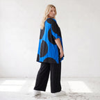 Damen Shirt Lagenlook Baumwolle Blau/Schwarz, A-Linie, Punkte, Kurzarm, Oversize große Größen – Funky Diva