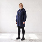 Damen Hoody Lagenlook Baumwolle Blau, gerader Schnitt, Kapuze, Oversize große Größen – Rafay