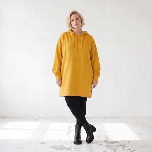 Damen Hoody Lagenlook Baumwolle Gelb, gerader Schnitt, Kapuze, Oversize große Größen – Rafay