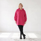 Damen Hoody Lagenlook Baumwolle Pink, gerader Schnitt, Reißverschluss, Oversize große Größen – Rafay