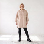 Damen Hoody Lagenlook Baumwolle Beige, gerader Schnitt, Kapuze, Oversize große Größen – Rafay
