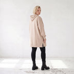 Damen Hoody Lagenlook Baumwolle Beige, gerader Schnitt, Kapuze, Oversize große Größen – Rafay