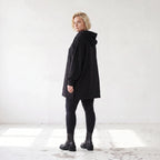 Damen Hoody Lagenlook Baumwolle Schwarz, gerader Schnitt, Reißverschluss, Oversize große Größen – Rafay