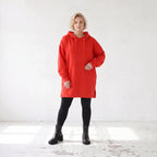 Damen Hoody Lagenlook Baumwolle Rot, gerader Schnitt, Reißverschluss, Oversize große Größen – Rafay