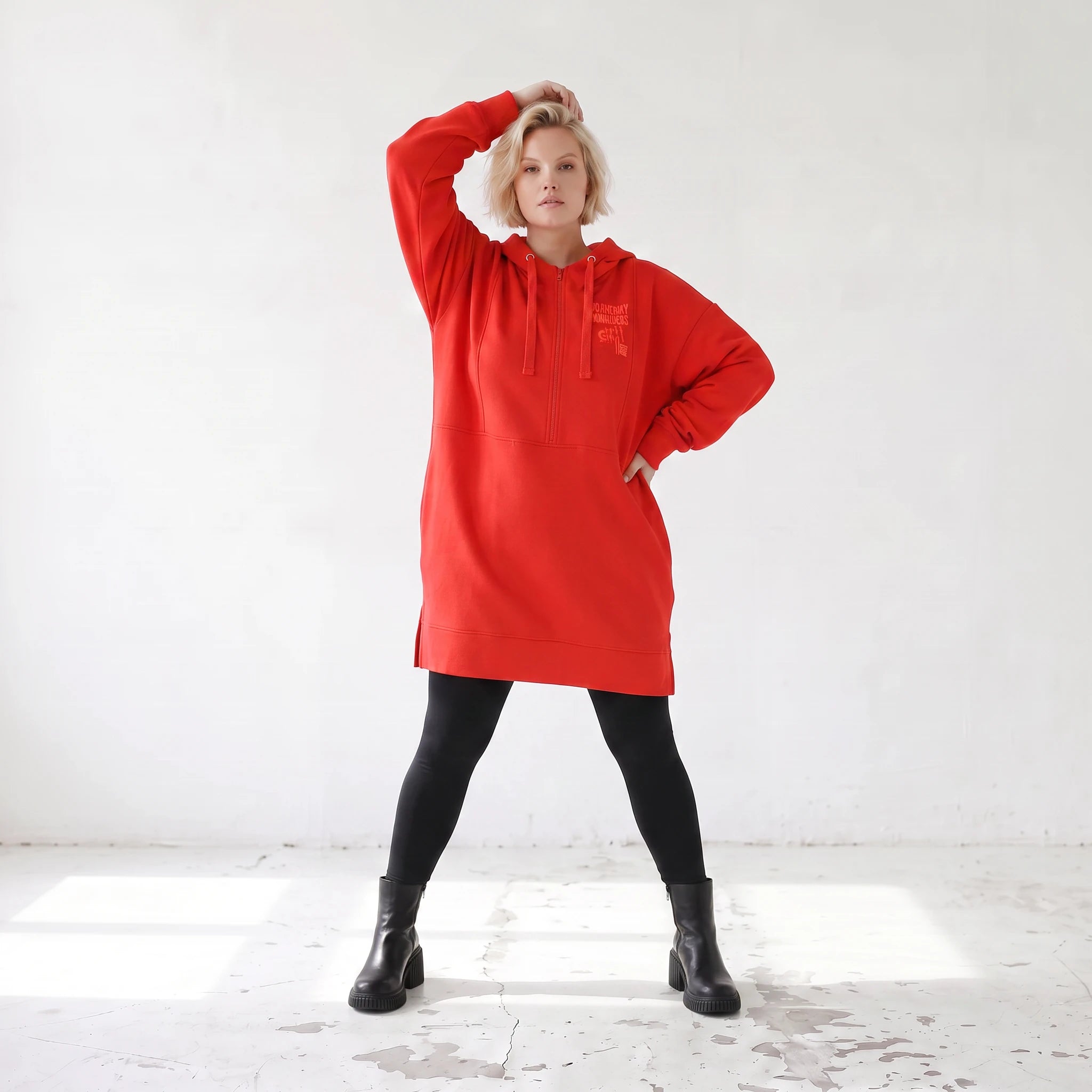Damen Hoody Lagenlook Baumwolle Rot, gerader Schnitt, Reißverschluss, Oversize große Größen – Rafay
