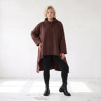 Damen Shirt Lagenlook Baumwolle Schokobraun, Vokuhila, Langarm, Daumenloch, Oversize große Größen – Rafay