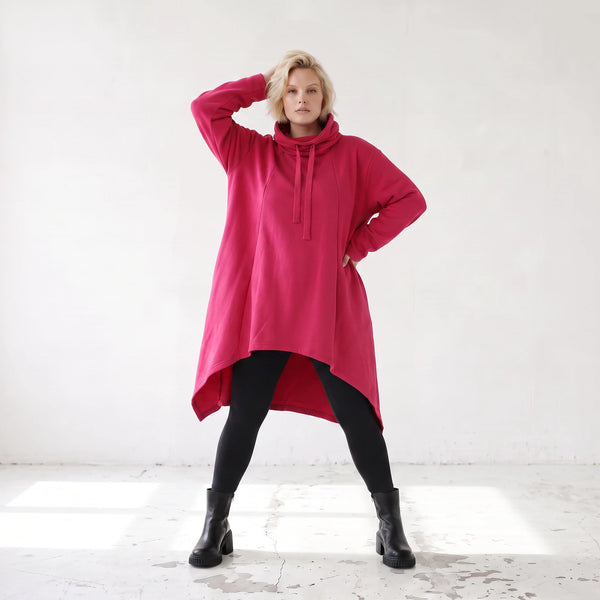 Damen Shirt Lagenlook Baumwolle Pink, Vokuhila, Langarm, Daumenloch, Oversize große Größen – Rafay
