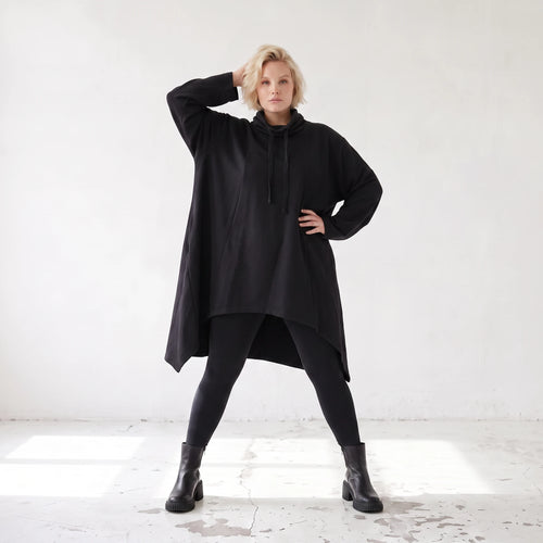 Damen Shirt Lagenlook Baumwolle Schwarz, Vokuhila, Langarm, Daumenloch, Oversize große Größen – Rafay